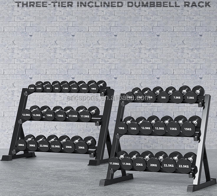 Commercial Gym Equipment  3 tier horizontal dumbbell rack steel dumbbell barbell rack