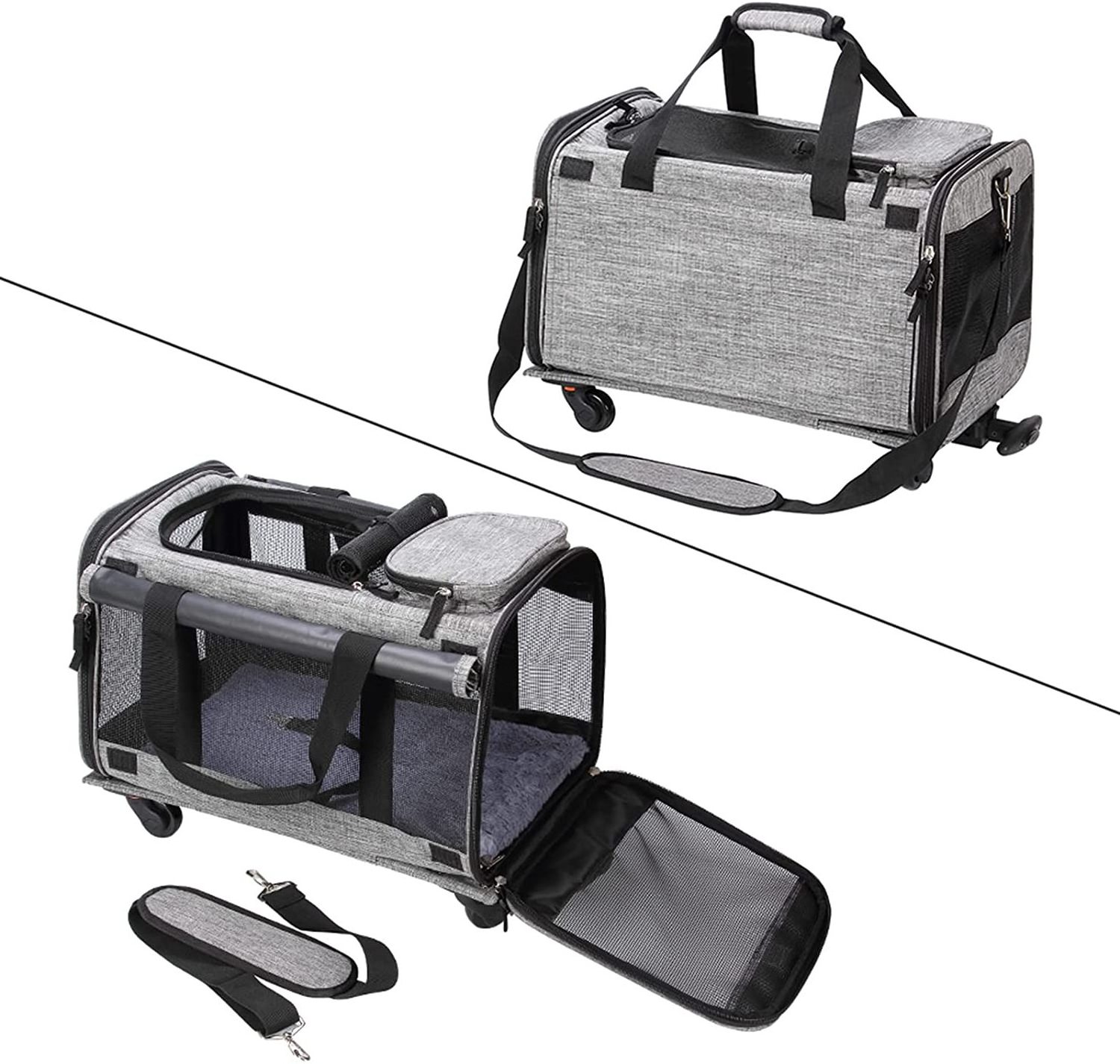 Collapsible Pet Carrier Travel Trolley Bag with Wheels