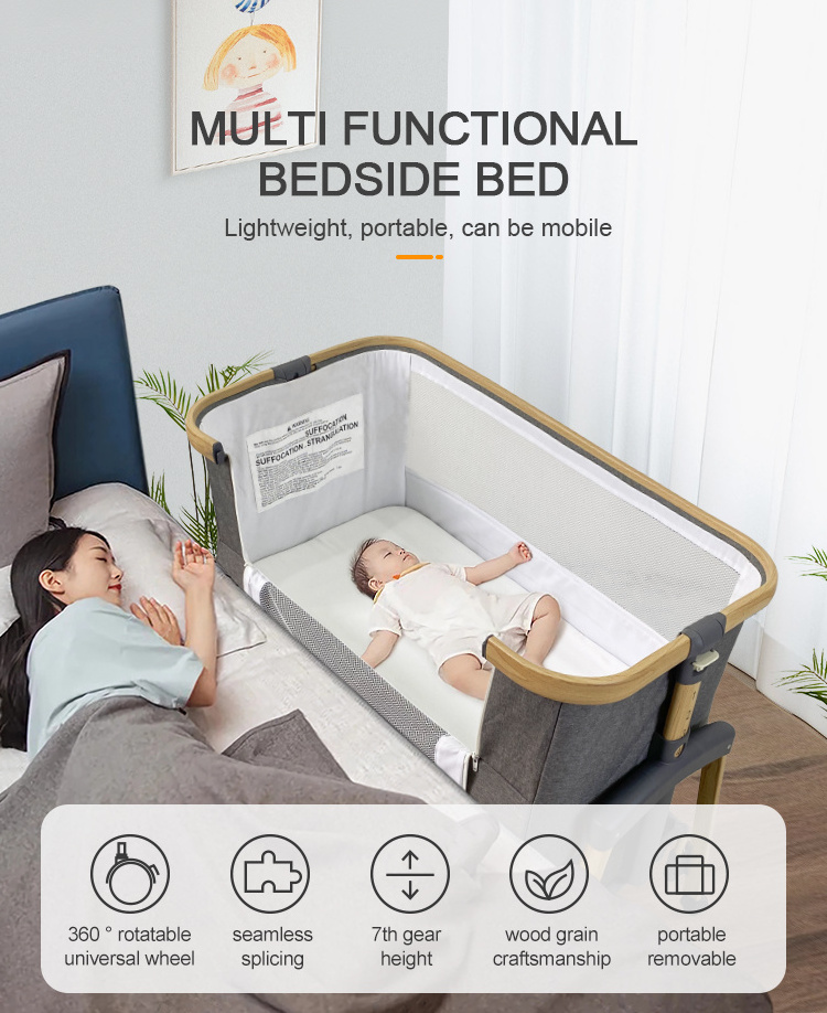 New Trend Baby Bedside Sleeper Luxury Wooden Like Frame Newborn Baby Bassinet 7 Adjustable Frame Foldable Baby Cot Crib