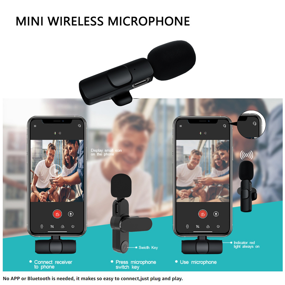 Factory direct mobile phone wireless lavalier microphone for Iphone, Xiaomi, Huawei mobile phone mini radio microphone