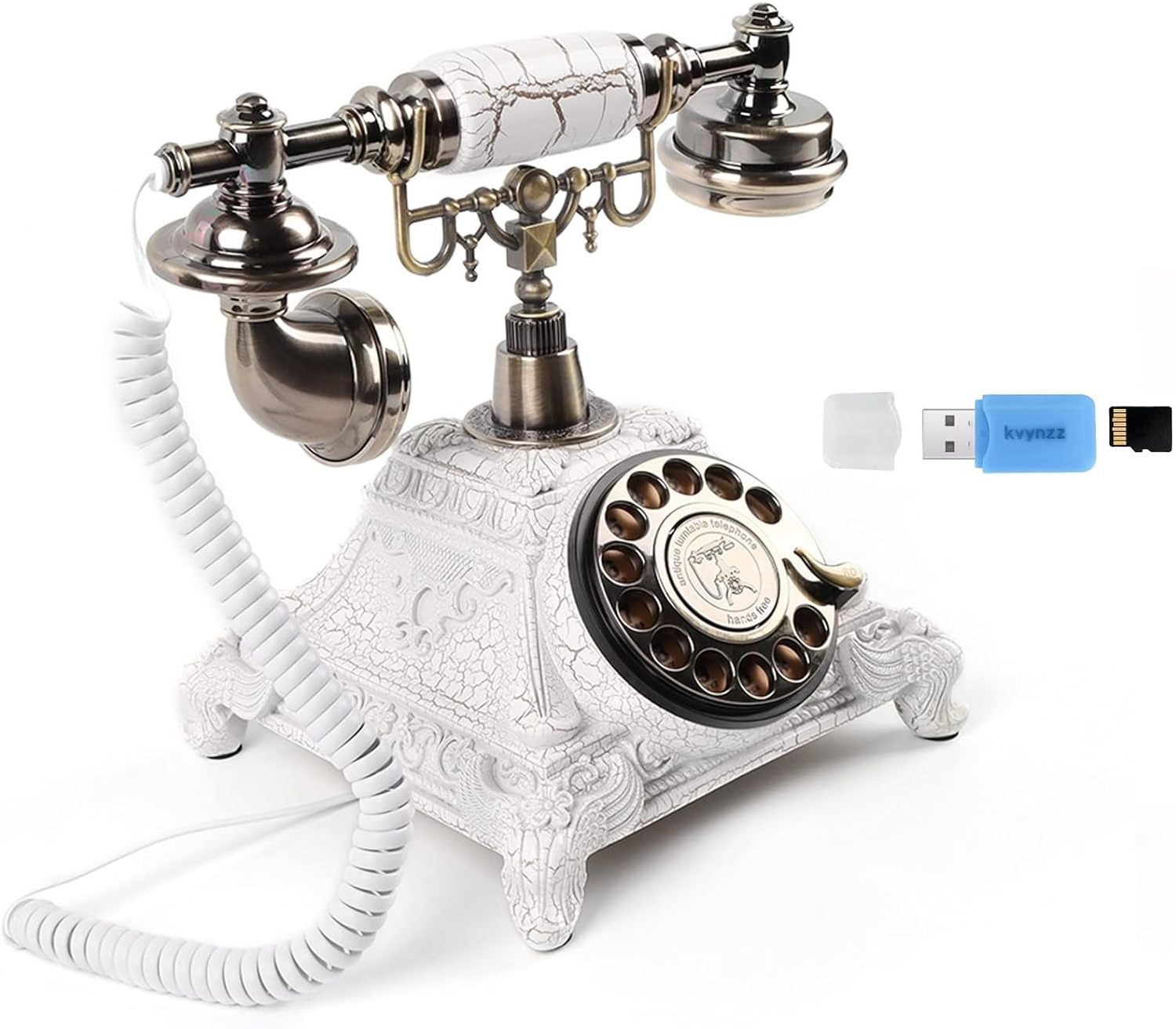 White Landline Antique Style Rotary Classic Recording Message Wedding Telephone Audio Guestbook Guest Book