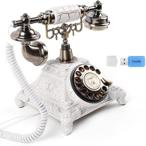 White Landline Antique Style Rotary Classic Recording Message Wedding Telephone Audio Guestbook Guest Book