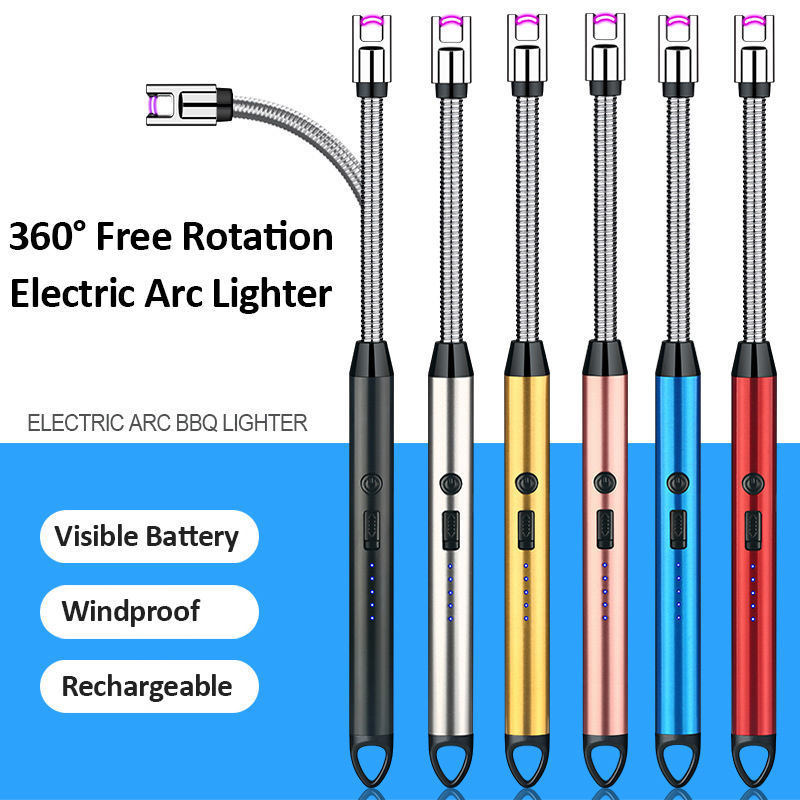 360 Degree Free Spin Kitchen Bbq Lighter Extended Electric Torches Usb Rechargeable Windproof Igniter