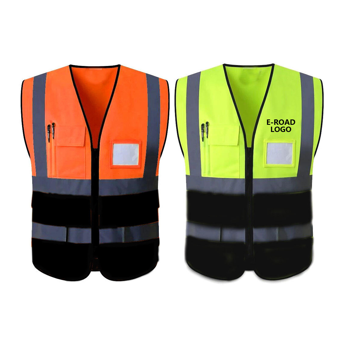 100% Polyester high visibility Orange Yellow Black Traffic Reflective Safety Work Vest With Logo and Pocket