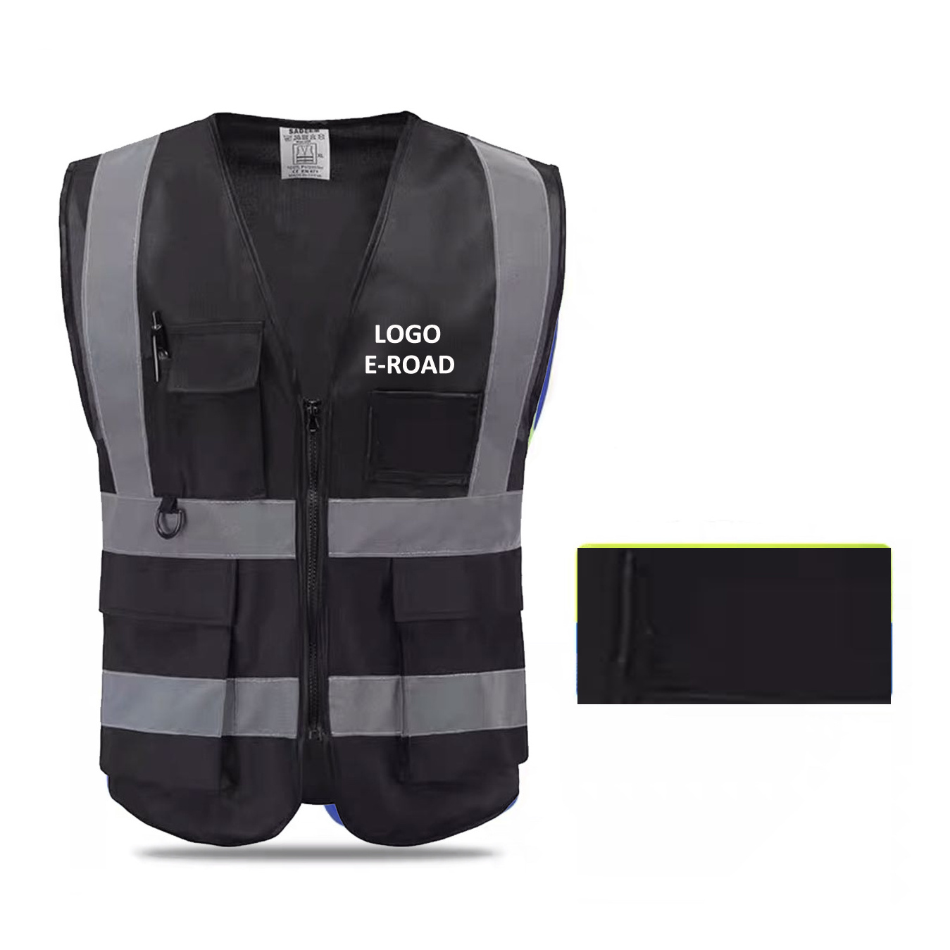 High visibility Pocket Black Reflective Security Safety Clothing Work Vest Construction with logo