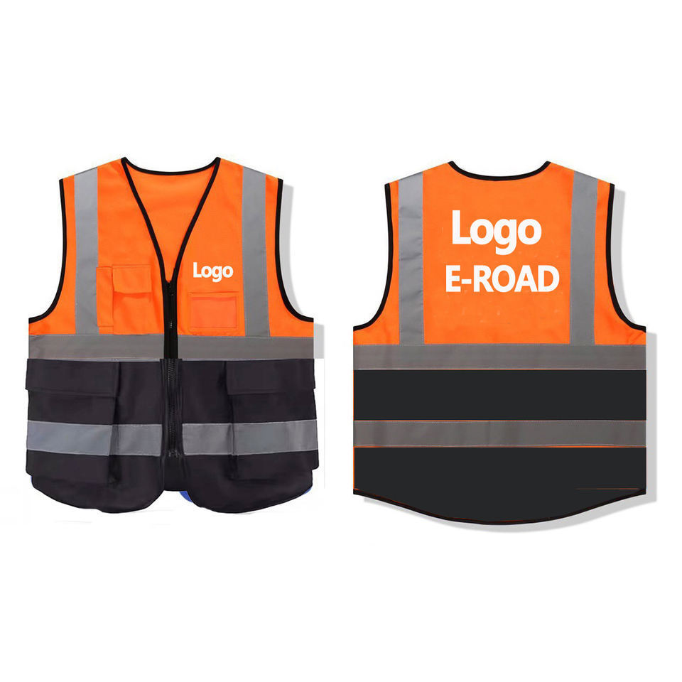 E-ROAD Black Color High Visibility Work reflective safety clothing Safety Vest with  pockets