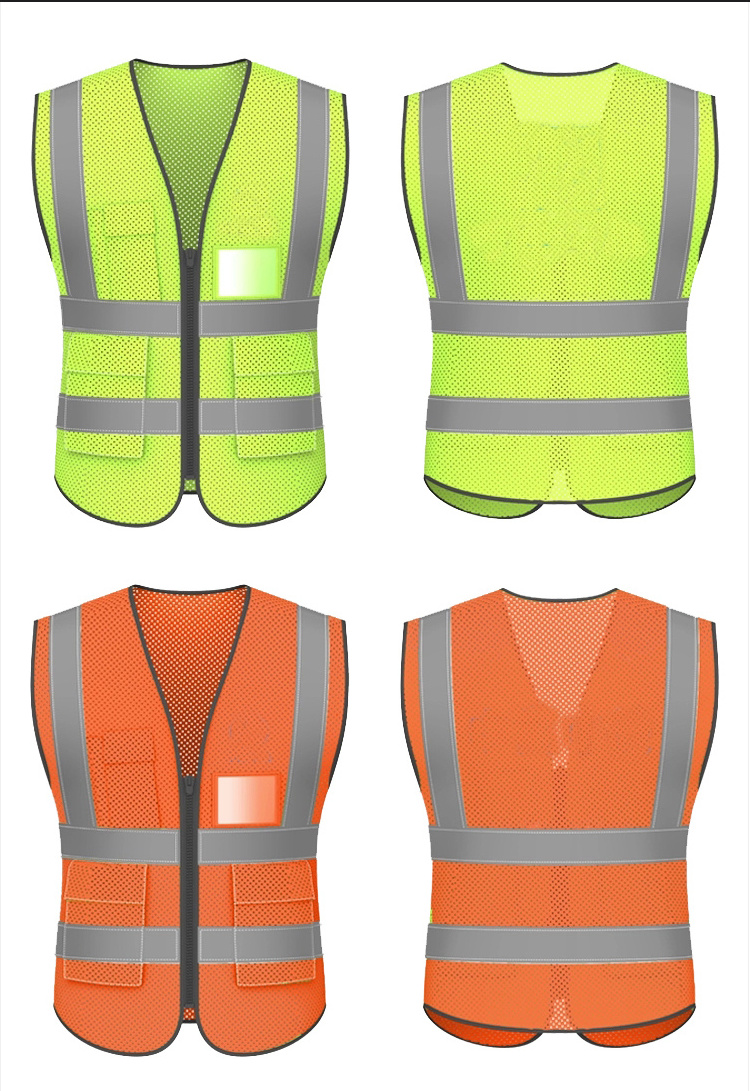 High visibility Pocket Black Reflective Security Safety Clothing Work Vest Construction with logo