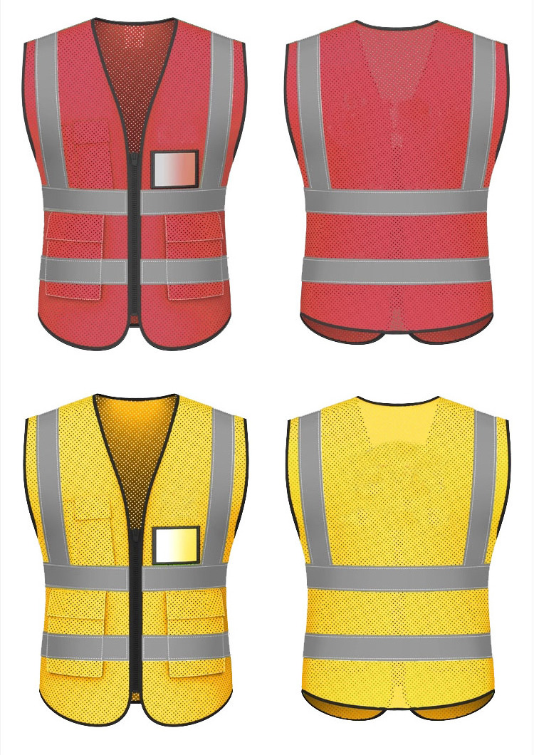 High visibility Pocket Black Reflective Security Safety Clothing Work Vest Construction with logo