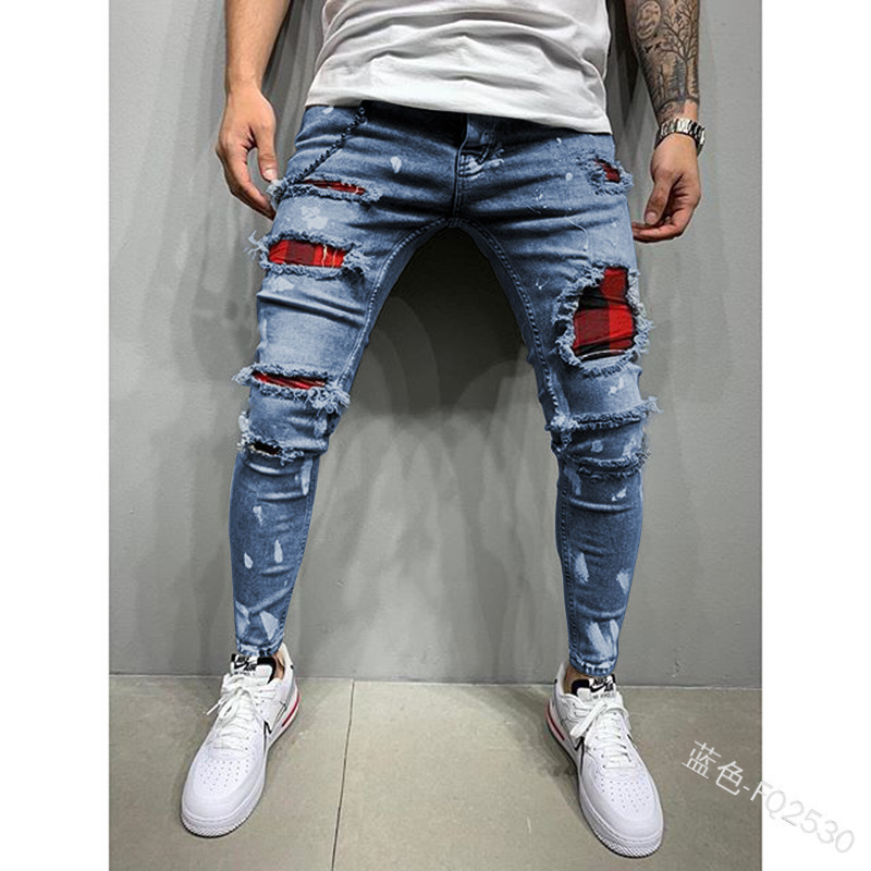 2022 jeans-homme- pantalon jean pour homm high stretch denim ripped stacked jeans pants for men