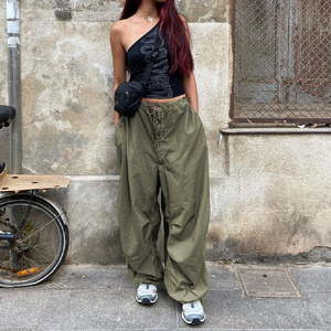 Unisex 2023 Fall Oversized Elasticated Waistband Pleated Knee outdoor sweat parachute cargo pants women