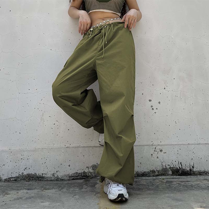 Unisex 2023 Fall Oversized Elasticated Waistband Pleated Knee outdoor sweat parachute cargo pants women