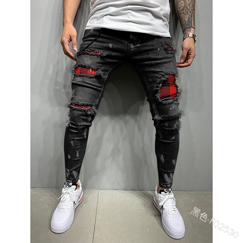 2022 jeans-homme- pantalon jean pour homm high stretch denim ripped stacked jeans pants for men