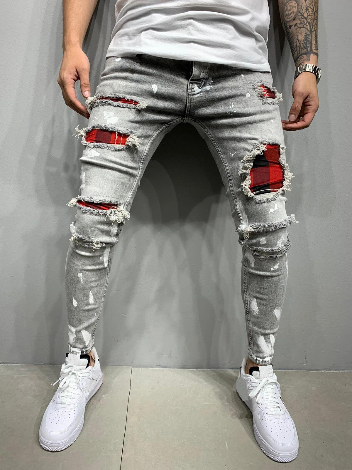 2022 jeans-homme- pantalon jean pour homm high stretch denim ripped stacked jeans pants for men