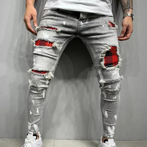 2022 jeans-homme- pantalon jean pour homm high stretch denim ripped stacked jeans pants for men