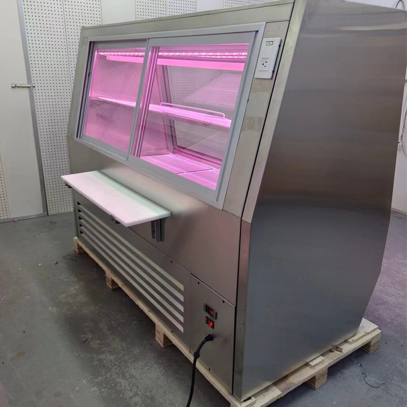 Refrigerated Meat Case with Two Glass Doors pork refrigerator display case with CE/ETL