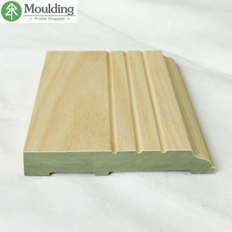 E&R WOOD Different types of wood Veneer grain Wrapped Green Waterproof MDF Baseboard Laminate flooring wooden Skirting