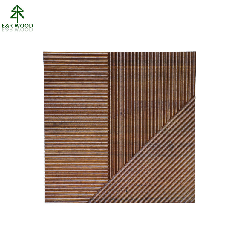 E&R WOOD Carved Textures Wall Panels Solid Wood Decorative Wall Covering Board 3D Wall Sheet For Home Decoration