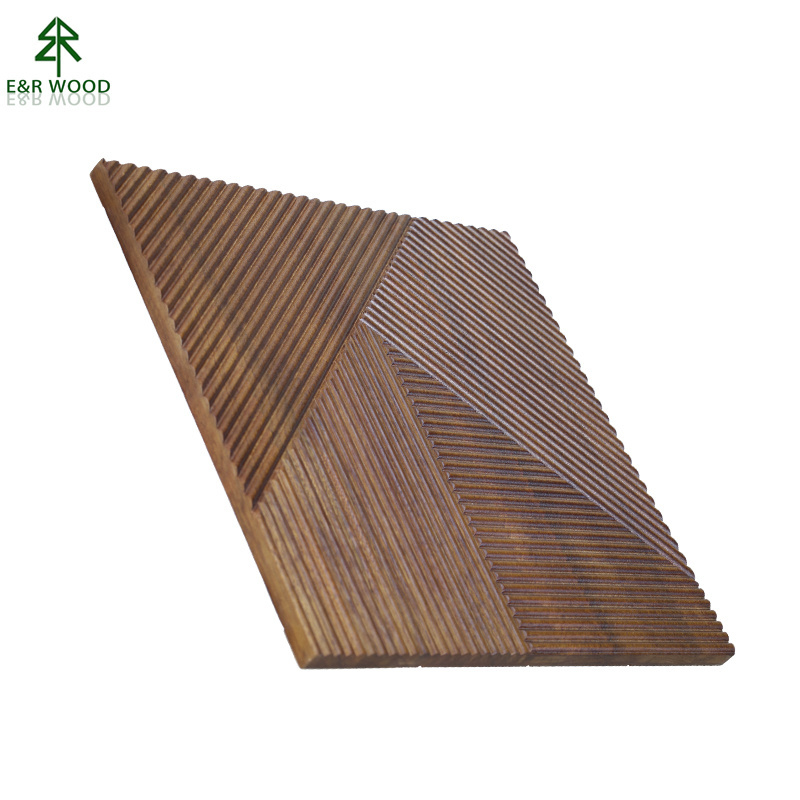 E&R WOOD Carved Textures Wall Panels Solid Wood Decorative Wall Covering Board 3D Wall Sheet For Home Decoration