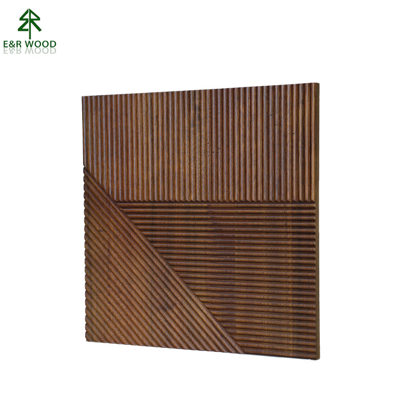 E&R WOOD Carved Textures Wall Panels Solid Wood Decorative Wall Covering Board 3D Wall Sheet For Home Decoration