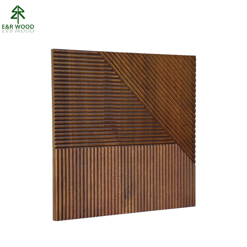 E&R WOOD Best Sale High Quality Artwork Solid Wood Door Board For Walnut Lumber Wall Plank 3D Carved Wooden Panel