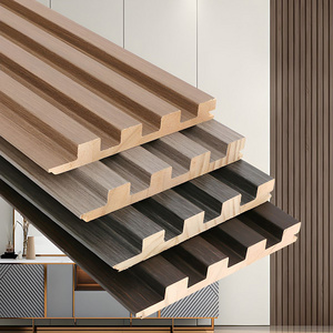 Aesthetic Art Indoor Carved Fluted mdf Walnut Real Solid Wood Slat Shiplap Paneling Board Panels for Walls Wainscot TV Office