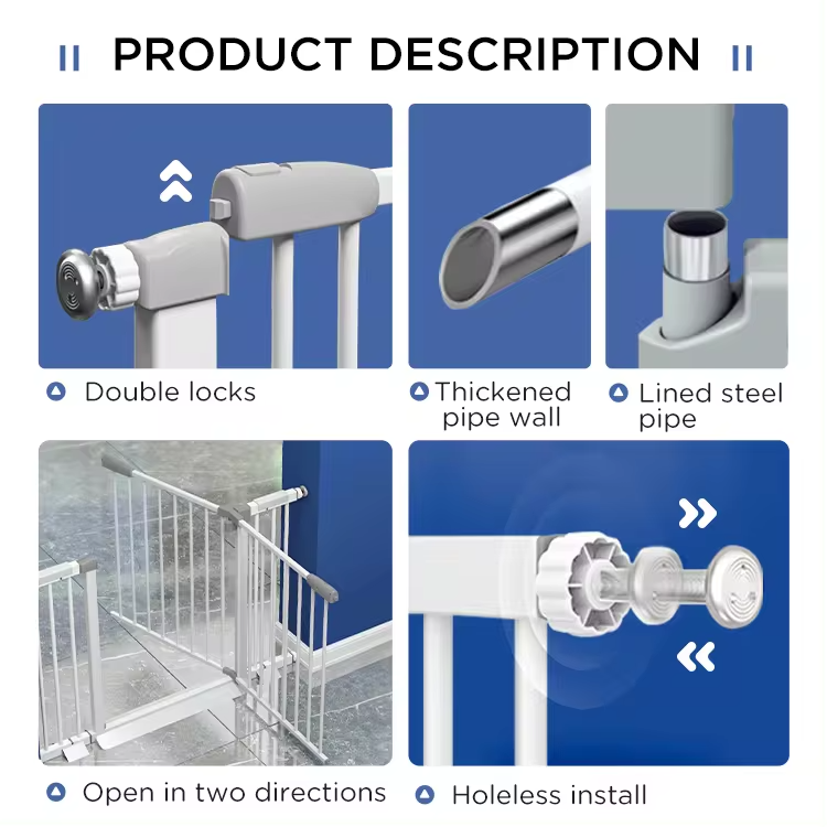 Custom Private Label Dog Safety Gate Stairway Doorway Barrier Protection Safety Locking Door Swing Open Baby Safety Gate