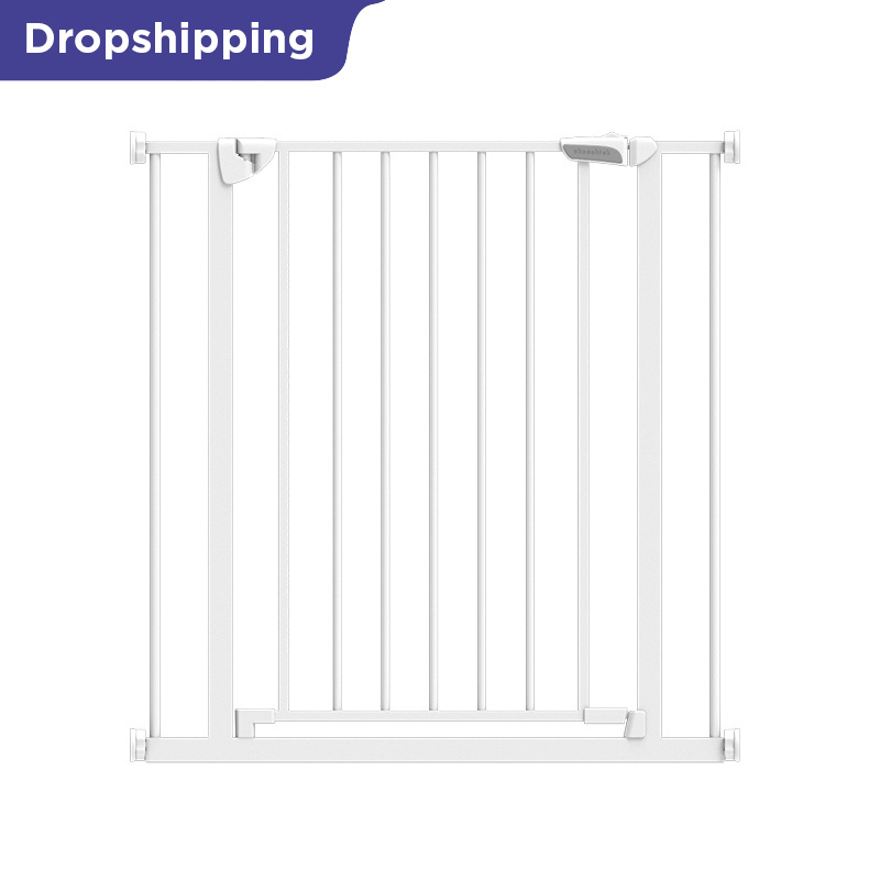 Chocchick Ready To Ship Standing Z Shape Safety Baby 75Cm 82Cm Pet Gate For Dogs Safe With Auto Door Lock Function White