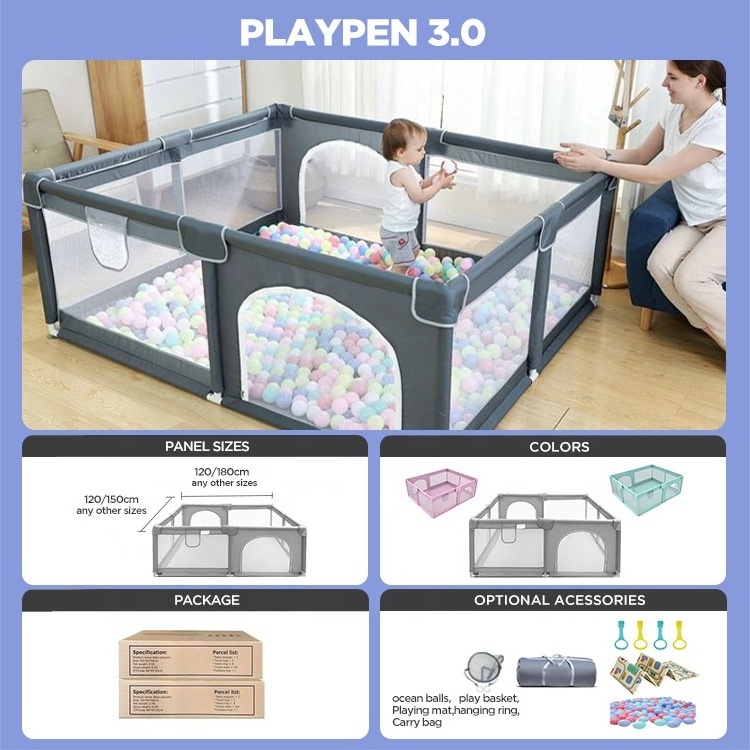 corral para bebes juegos Folding Indoor Square Travel Play House Fence Baby Foldable Toddler Baby Playpens With Balls