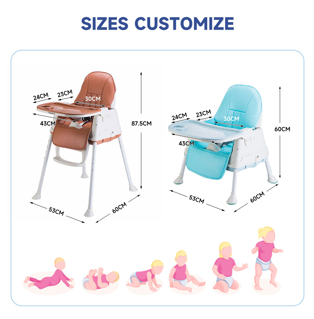 Home Kitchen Baby Feeding Chair Dining Height Adjustable with Detachable Tray Safety Belt Soft Cotton Baby Chair