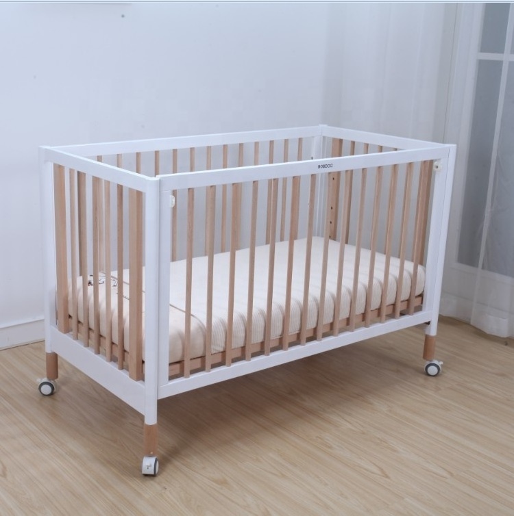 Multifunctional 6 In 1 Bed  Wooden Folding Crib 3-1 Solid Wooden Baby Cot Crib Set Room Furniture European