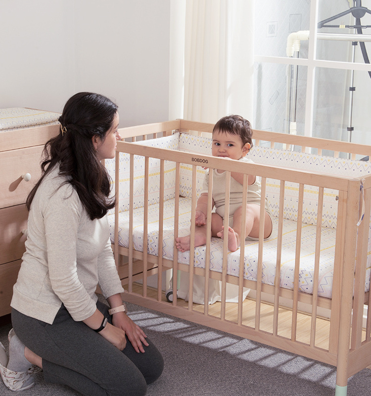 Bedside 4 in 1 Natural Wood Cot White board baby hammock crib wicker baby crib wooden double bed with drawers