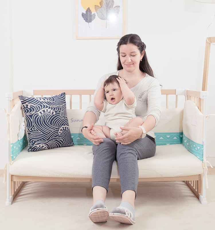 Bedside 4 in 1 Natural Wood Cot White board baby hammock crib wicker baby crib wooden double bed with drawers