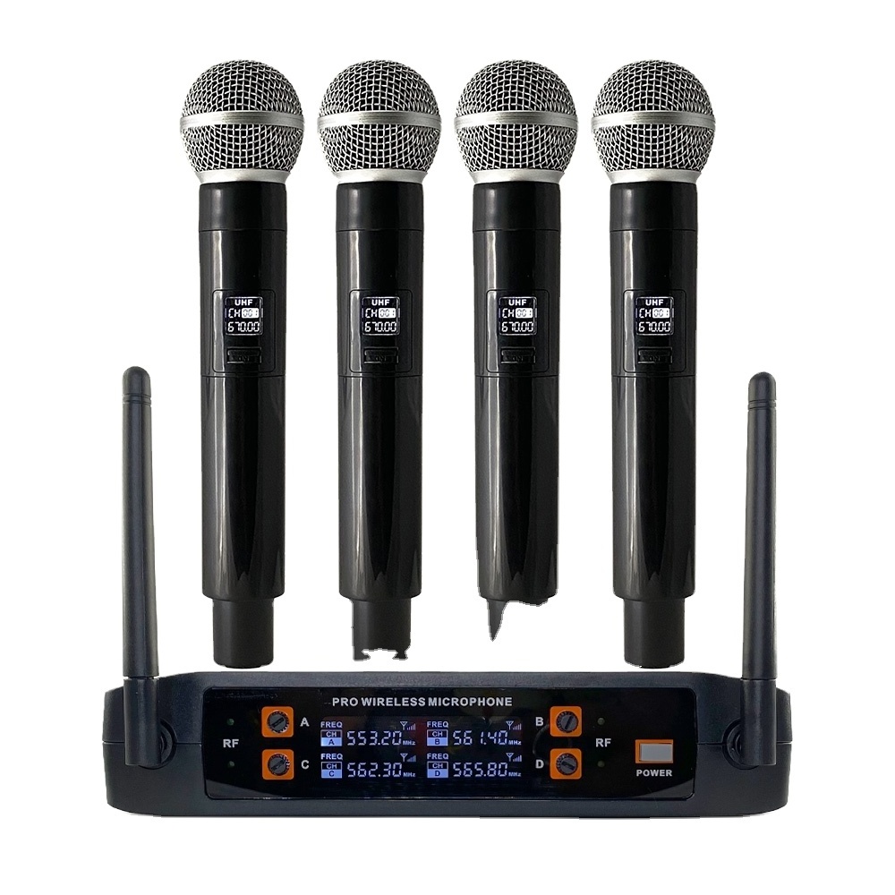 Professional Wireless Microphone With Four Handheld Four Channel Professional Cordless Microphone System Suitable For Karaoke