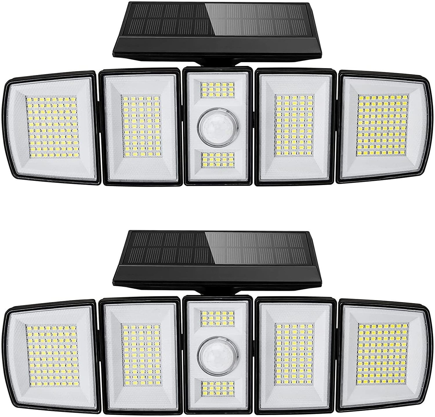 Solar Motion Sensor Flood Lights Outdoor 300LEDs 6 or 5 Heads 360 illumination IP65 Solar Security Lights White/Warm White