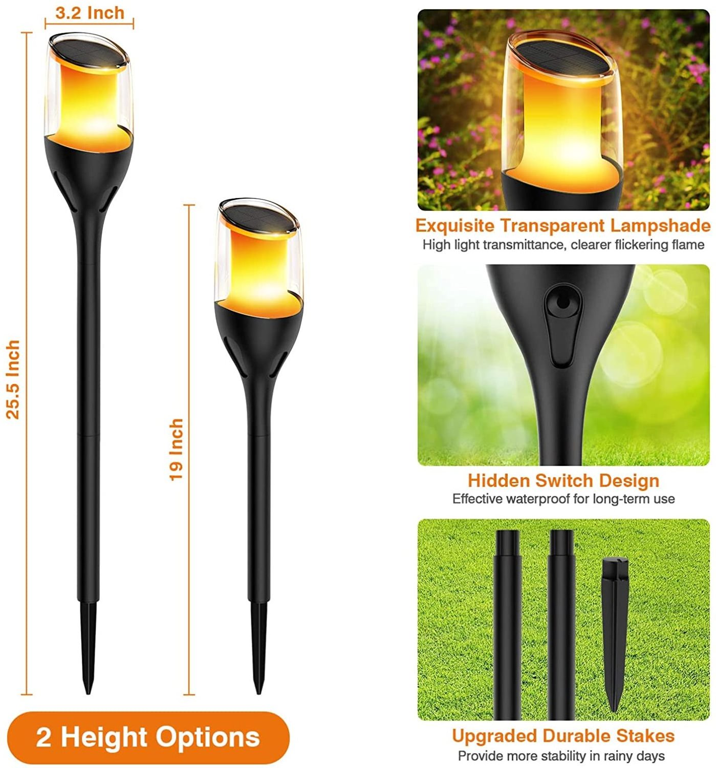 Solar Outdoor Decorations Solar Torch Lights with 360 Dancing Flickering Flame Clear Lampshade for Yard Decorations