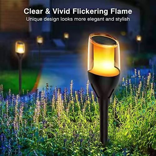 Solar Outdoor Decorations Solar Torch Lights with 360 Dancing Flickering Flame Clear Lampshade for Yard Decorations