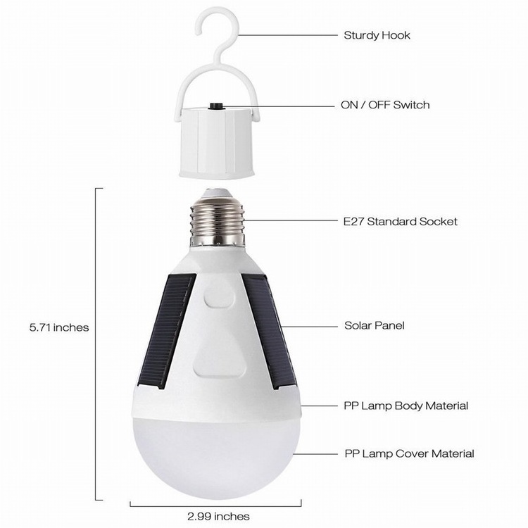 In/Outdoor Garden Portable Solar Panel Powered Lamp E27 7W/12W Rechargeable Emergency Led Lighting Bulb