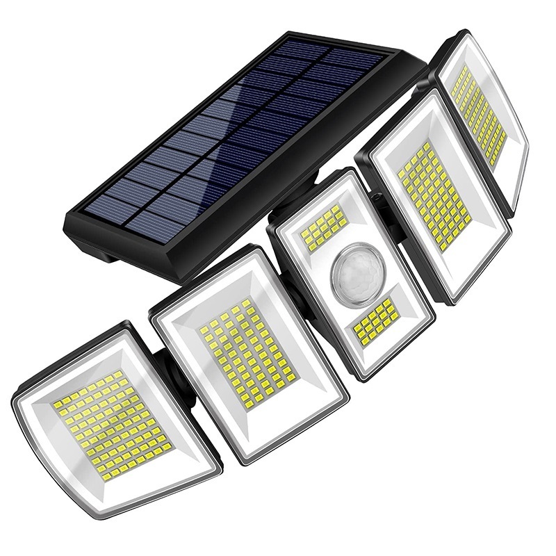 Solar Motion Sensor Flood Lights Outdoor 300LEDs 6 or 5 Heads 360 illumination IP65 Solar Security Lights White/Warm White