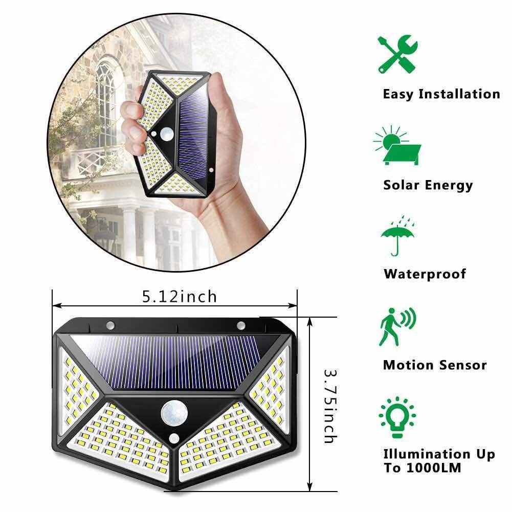 Waterproof 4 Sides Outdoor Solar Powered  Lighting Wall Lamp 100LED Motion Sensor Led Solar Light for Backyard Garden Stair