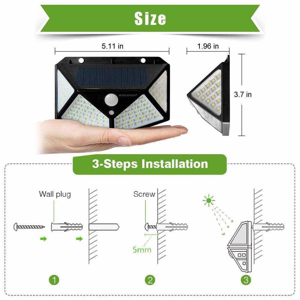 Waterproof 4 Sides Outdoor Solar Powered  Lighting Wall Lamp 100LED Motion Sensor Led Solar Light for Backyard Garden Stair