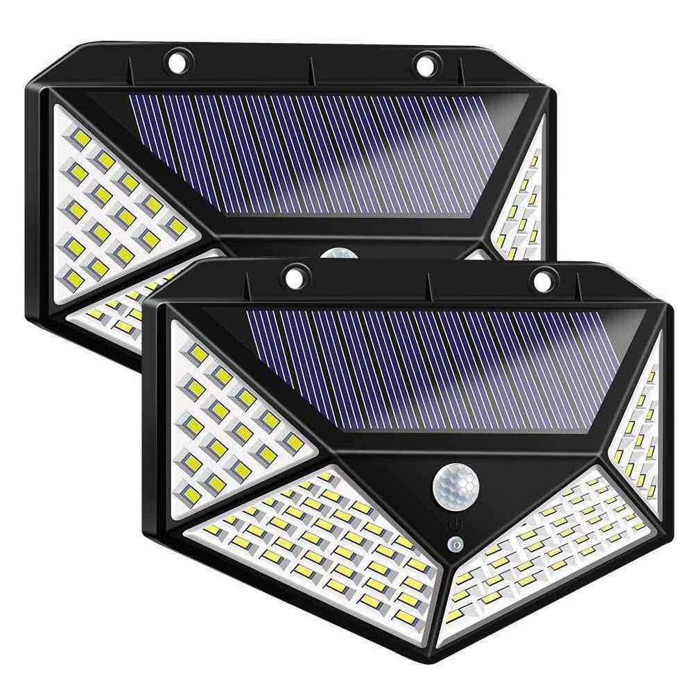 Waterproof 4 Sides Outdoor Solar Powered  Lighting Wall Lamp 100LED Motion Sensor Led Solar Light for Backyard Garden Stair