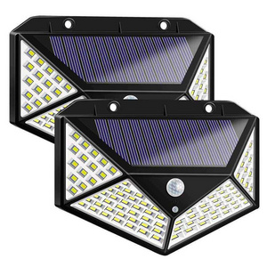 Waterproof 4 Sides Outdoor Solar Powered  Lighting Wall Lamp 100LED Motion Sensor Led Solar Light for Backyard Garden Stair