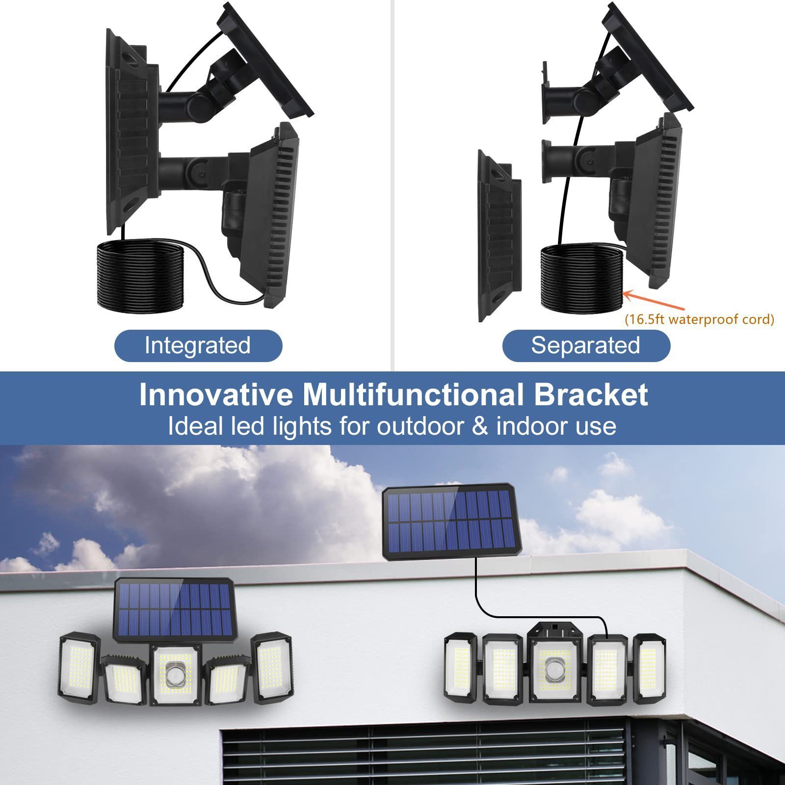 300 LED 5 Heads Waterproof IP65 Wireless Solar Powered Security Outdoor Indoor Motion Sensor LED Flood Light