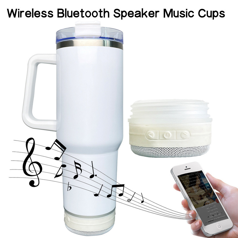 40oz Sublimation Blanks Speaker Tumbler Double Wall Stainless Steel Vacuum Insulated Wireless Bluetooth Speaker Music Cups