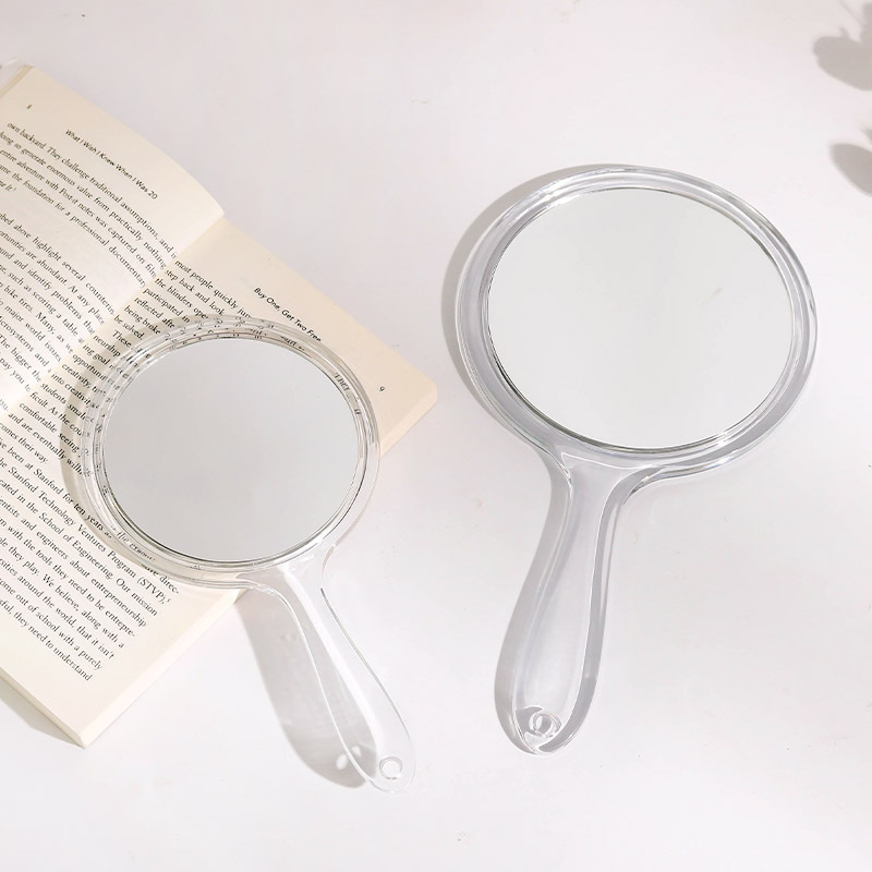 Transparent Hand Double Sided Handheld Mirror Magnifying 1X 2X Mirror with Handle Round Makeup Mirror