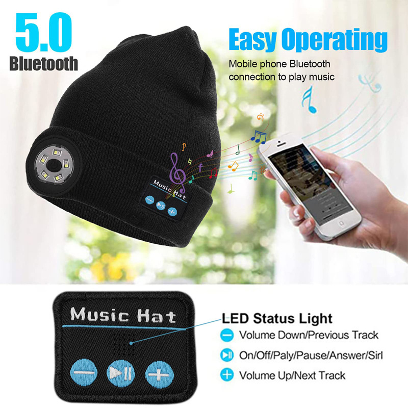 Unisex Led  Warm  Hats Wireless Outdoor Bluetooth Smart Led Beanie Hat With Led Light