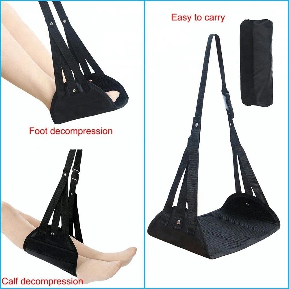 Airplane foot rest flight carry-on travel portable adjustable office footrest hammock with premium memory foam