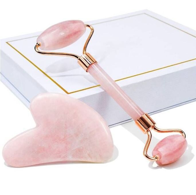 Natural original Jade Face Massage Pen Roller Rose Quartz Jade Roller Gua Sha Set facial beauty roller skin care tools