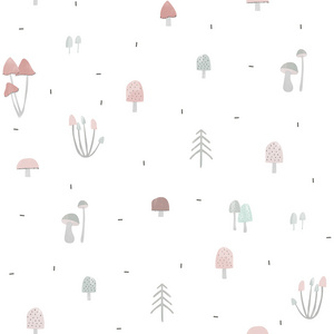 High quality made in Spain WALLPAPER ROLL OH LALA YOSHI RED Mushrooms & forest plants