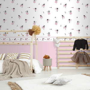 HIGH QUALITY MADE IN SPAIN INFANTILE WALLPAPER ROLL SAMBORI SPARKLY ROSE FAIRY WITH GLITTER STARS